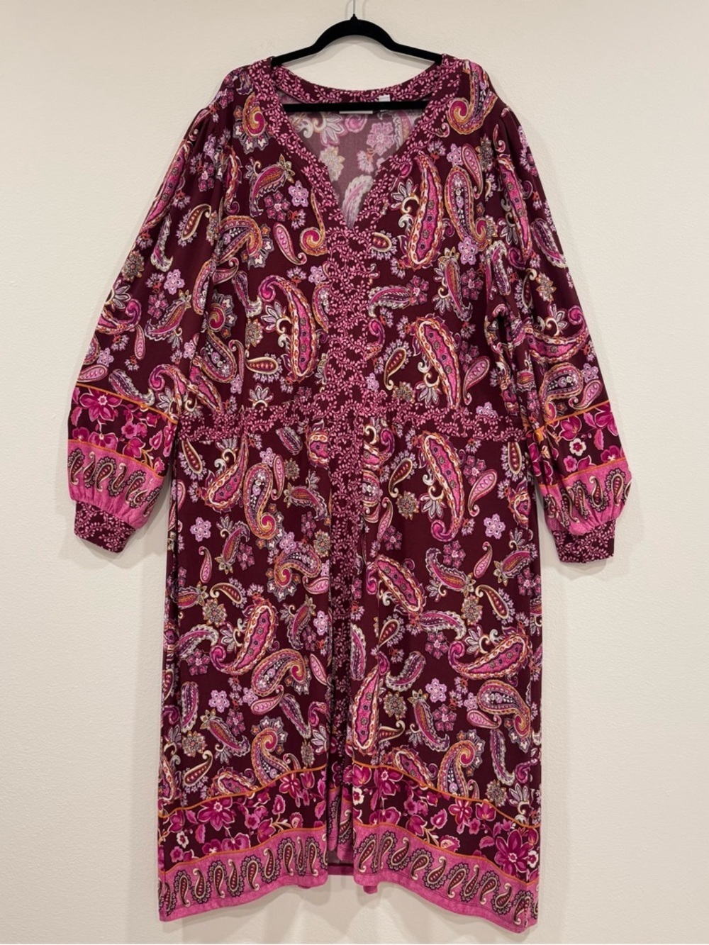 Susan Graver Paisley Floral Boho Midi Dress Comfy Stretch 3X